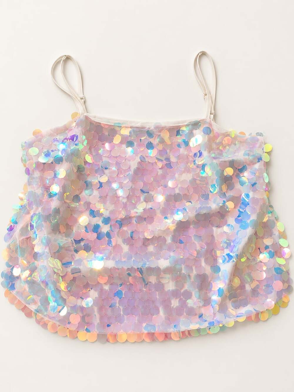 Entro Iridescent Sequin Crop Top Size L White Halter Bralette (c)